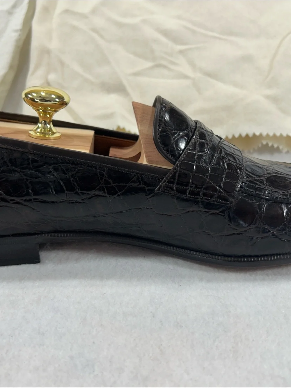 Salvatore Ferragamo Texas Dark Brown Crocodile Penny Loafers Men's 10.5 D Italy